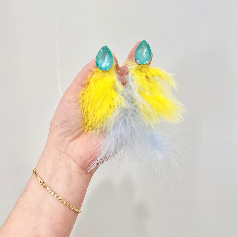 Pear Shaped Aquamarine Earrings Popular Feather Fringe Dainty Earrings